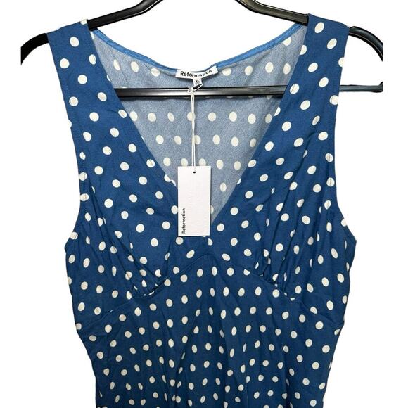 Reformation NWT Calix Dress Polka Dots Sleeveless Mini Blue White Size XL - Picture 5 of 12